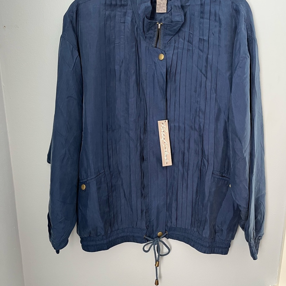 Blue Lightweight Shirt Jacket with‎ Stand-Up Collar
